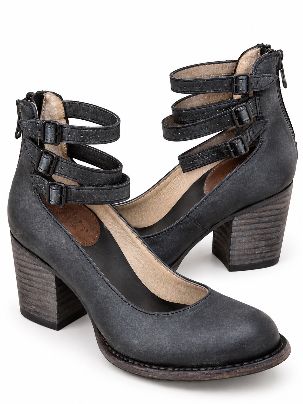 Freebird Randi Women’s Size 7 Black Leather Ankle Strap Block Heel Shoes